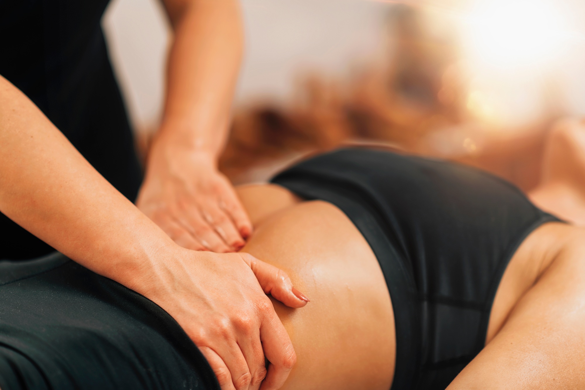 Stomach Massage. Therapist Massaging Female Abdomen