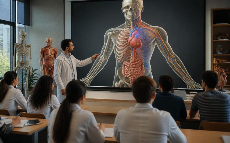 Éducation médicale : anatomie projetée sur écran de projection
