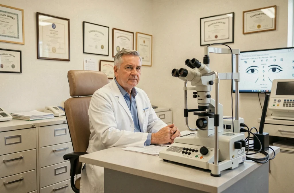 Cabinet ophtalmologique du Dr Thierry Serdarian à Beauvais avec salle d'examen et équipements médicaux